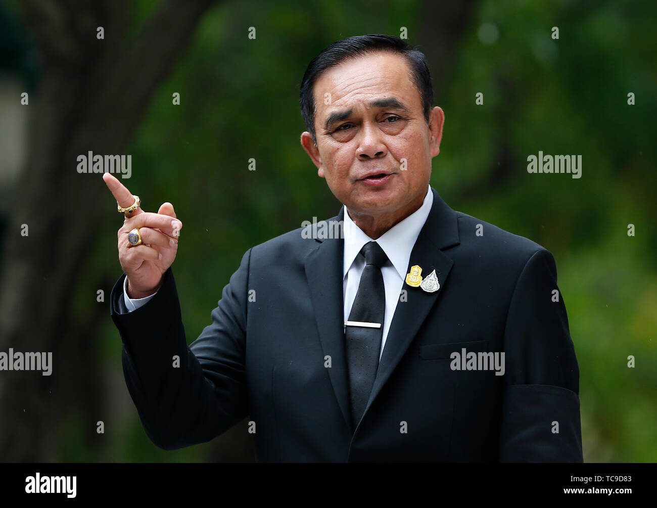 Thailands Premierminister Prayut Chan-o-cha gesehen spricht an der Regierung in Bangkok. Prayut Chan-o-cha wurde als der Ministerpräsident am Mittwoch, Juni 05, 2019 nach einem langen intensiven Debatte im Parlament gewählt. Stockfoto