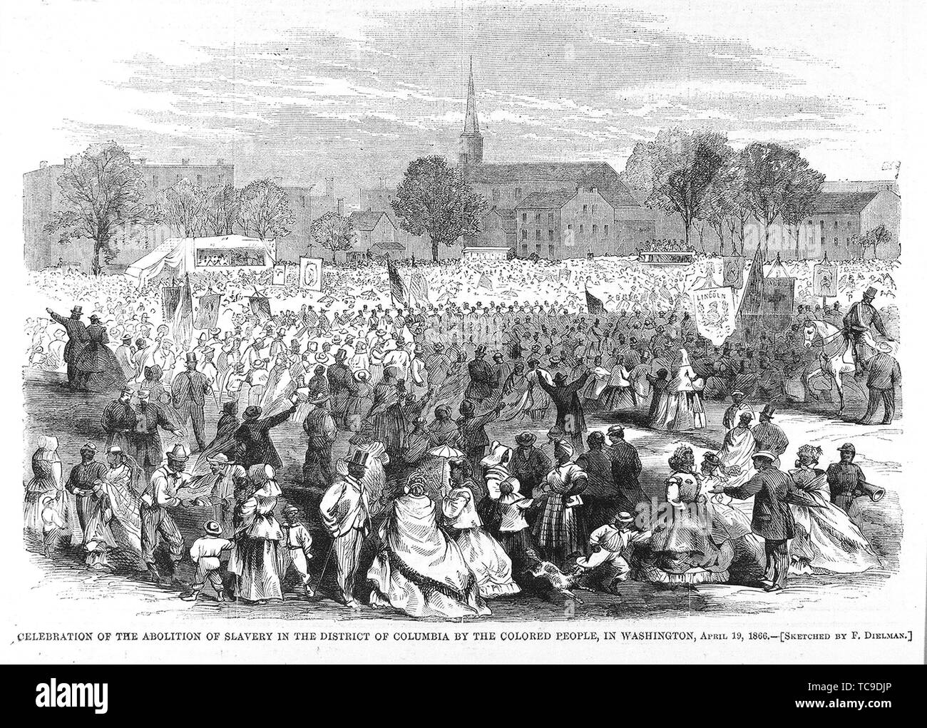 Feier der Abschaffung der Sklaverei in den Distrikt von Columbia durch die farbigen Menschen, in Washington, 19. April 1866. Weitere Titel: Stockfoto