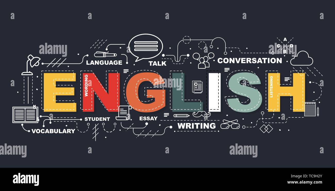 Design Konzept von Wort englisch Website Banner. Stock Vektor