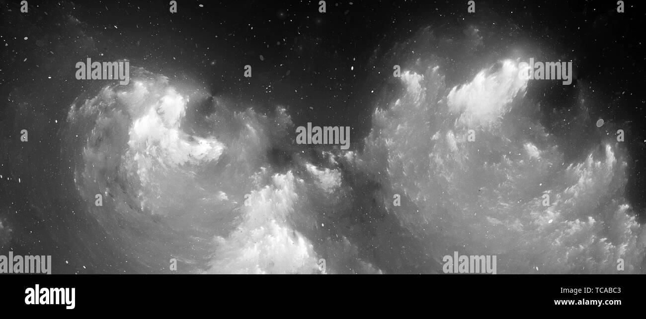 Breitbild-Nebel, schwarz und weiß, Computer generiert abstrakte Intensität Karte, 3D-Rendering Stockfoto