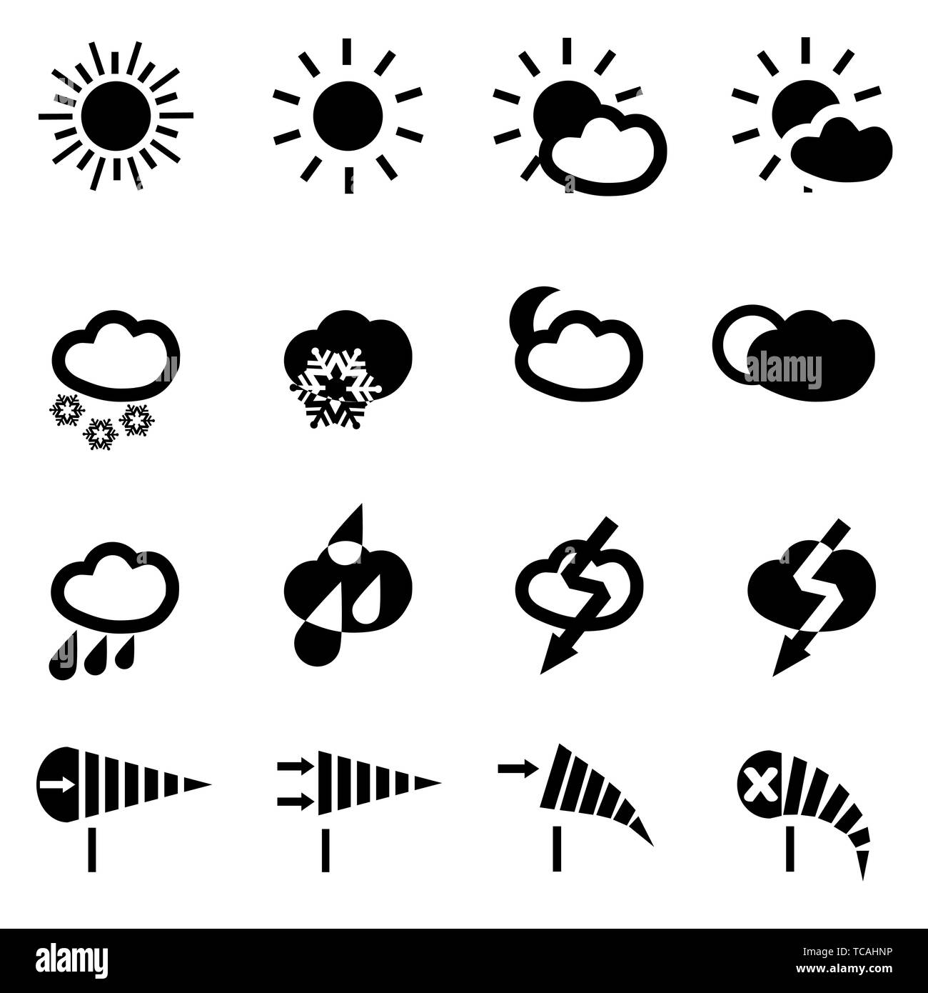 Wetter Icon Set. Symbole der Sonne, Regen, Wolken, Mond, Regen, Wind, Schnee und andere Wetter Bedingungen für Web und mobile Apps mit Stock Vektor