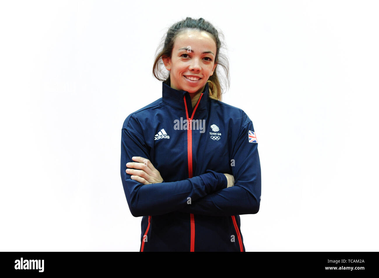 Chelsie Giles während der KITTING out Session für die 2019 Minsk europäische Spiele am Birmingham NEC. Stockfoto