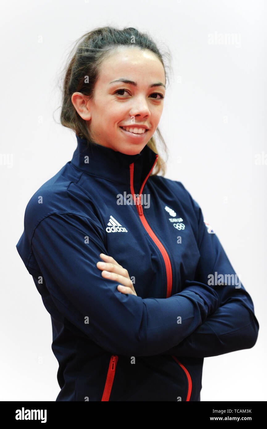 Chelsie Giles während der KITTING out Session für die 2019 Minsk europäische Spiele am Birmingham NEC. Stockfoto