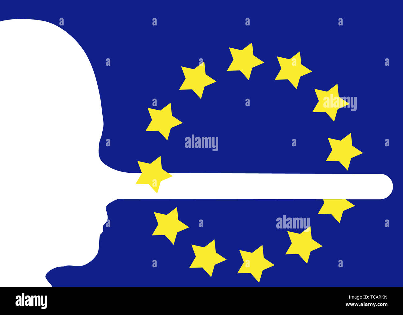 EU, Europa oder Referendum etc. Liegt, gefälschte Nachrichten Konzept. Gesicht im Profil mit langer Nase, Fibs. Medien desinformation etc. Stockfoto