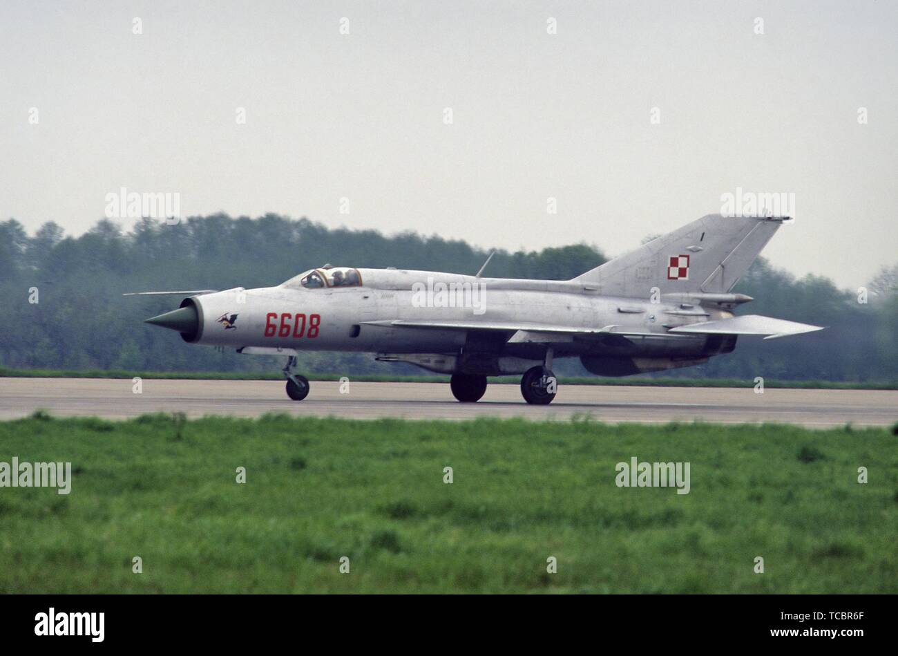 Polnischen Luftfahrt, 1 Jagdflugzeug Regiment 'Warschau', sowjetischer Bauart Mig 21 Flugzeuge Stockfoto