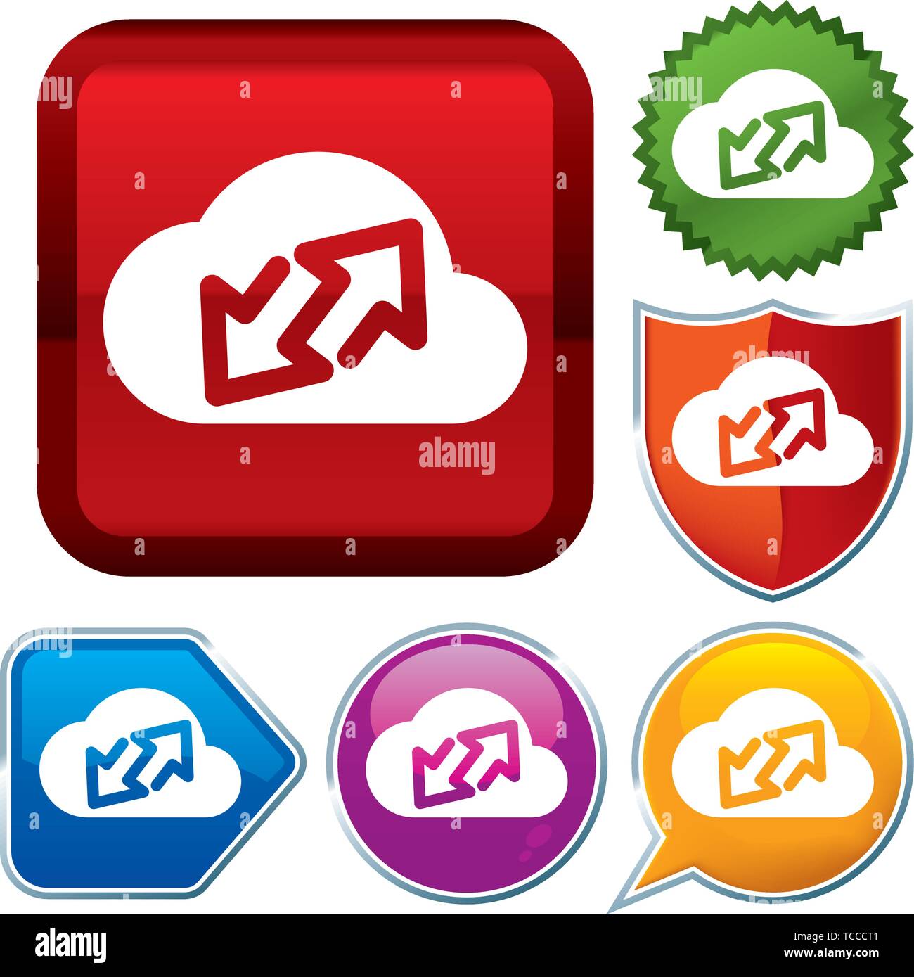 Vector Illustration. Setzen Sie glänzende Symbol Serie auf den Schaltflächen. Cloud Computing. Stock Vektor