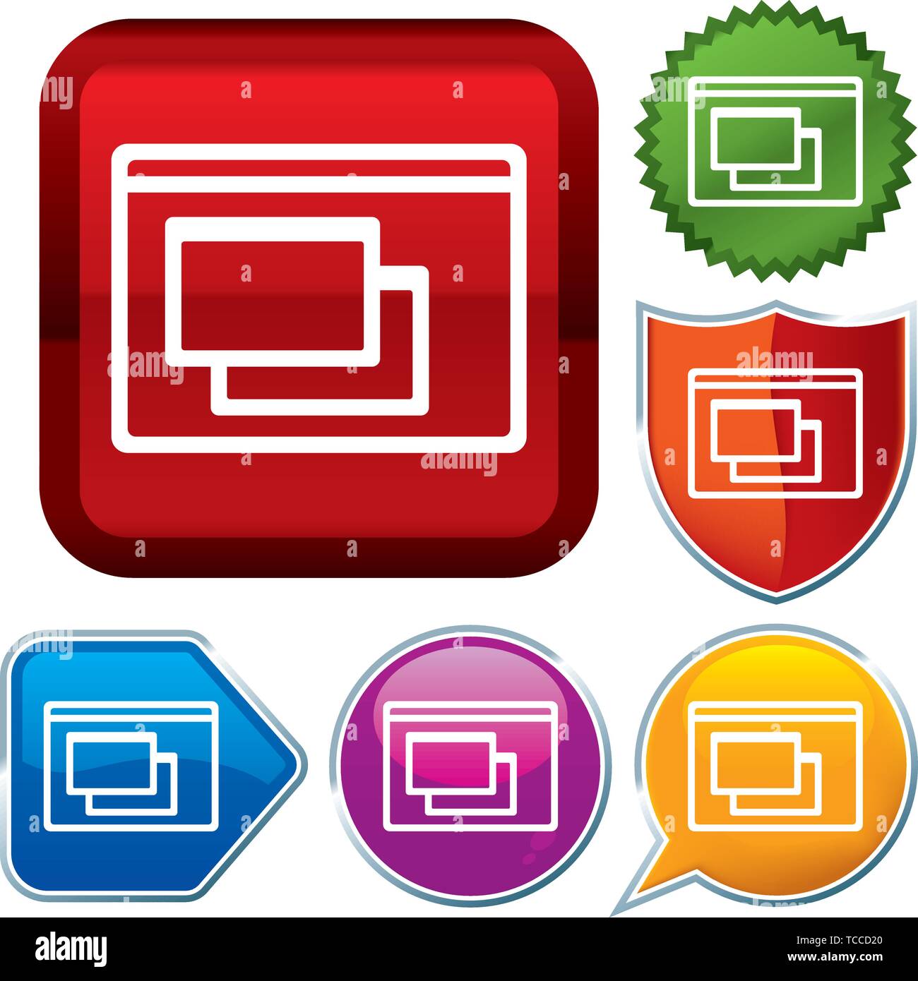 Vector Illustration. Setzen Sie glänzende Symbol Serie auf den Schaltflächen. Fenster "Computer". Stock Vektor