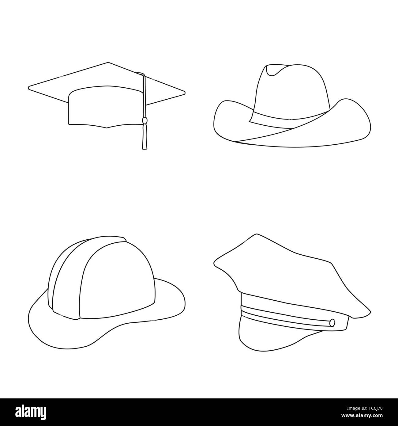 Isoliertes Objekt von Kopfbedeckungen und napper Symbol. Satz von Kopfbedeckungen und Helm vektor Illustration. Stock Vektor