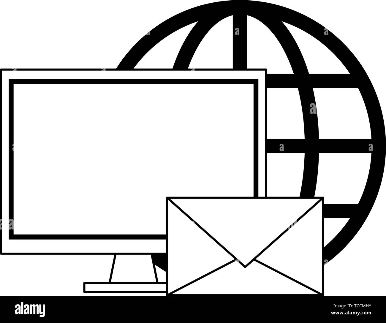 Cloud Computing und Technik Symbole in Schwarz und Weiß Stock Vektor