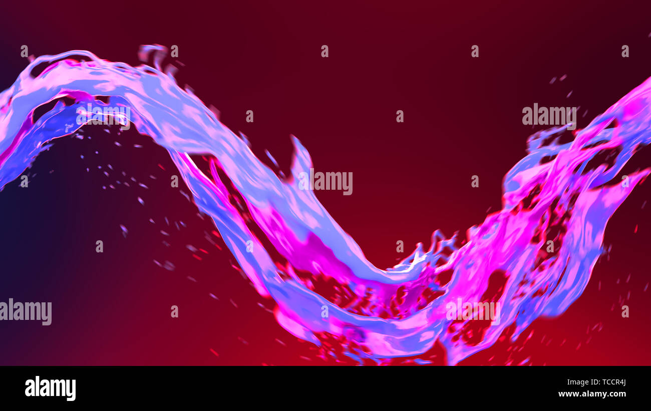 Abstrakte farbenfrohe Flüssigkeit Vortex mit Spritzern 3D-Darstellung Stockfoto