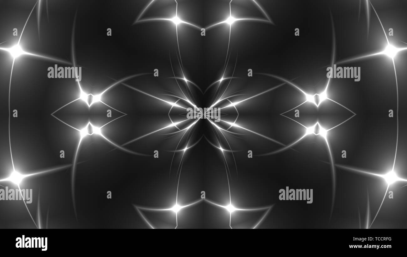 Abstrakte Symmetrie Kaleidoskop - Fraktale Lichter, 3D-Rendering im Hintergrund, Computer generieren Hintergrund Stockfoto