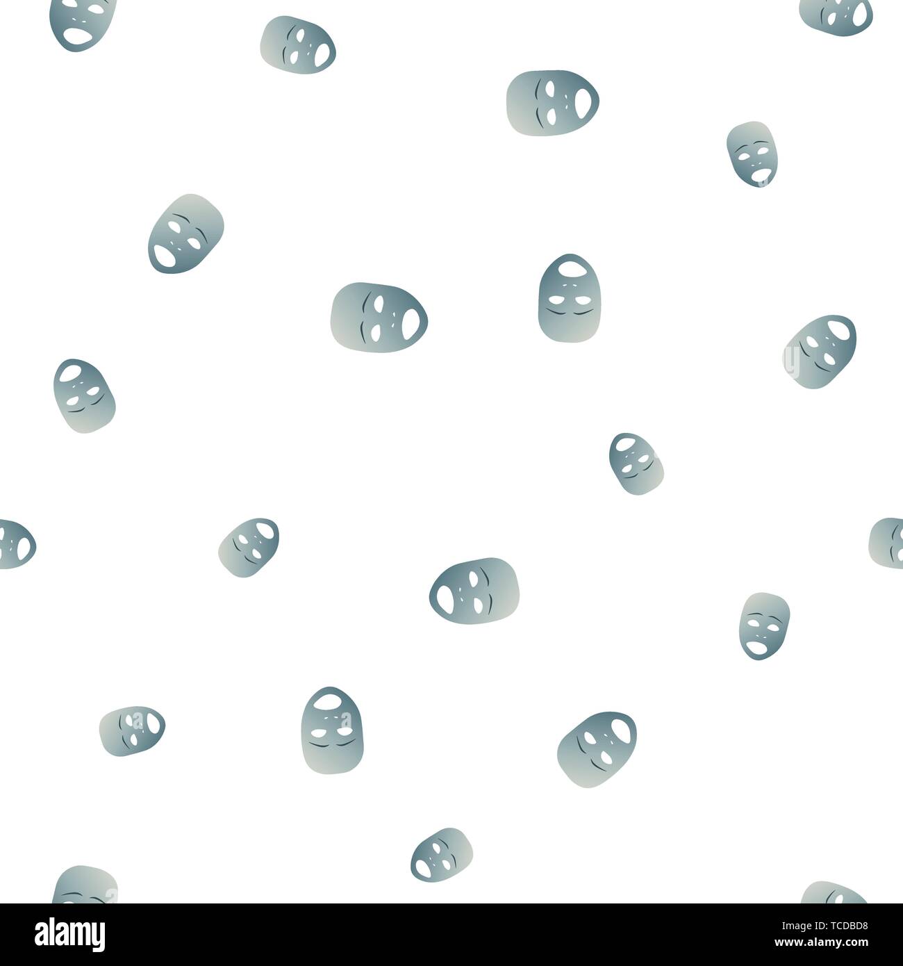 Nahtlose Muster des theatralischen Maske mit traurigen Emotionen. Vector Illustration. Blaue Maske mit Farbverlauf auf weißem Hintergrund. Stock Vektor