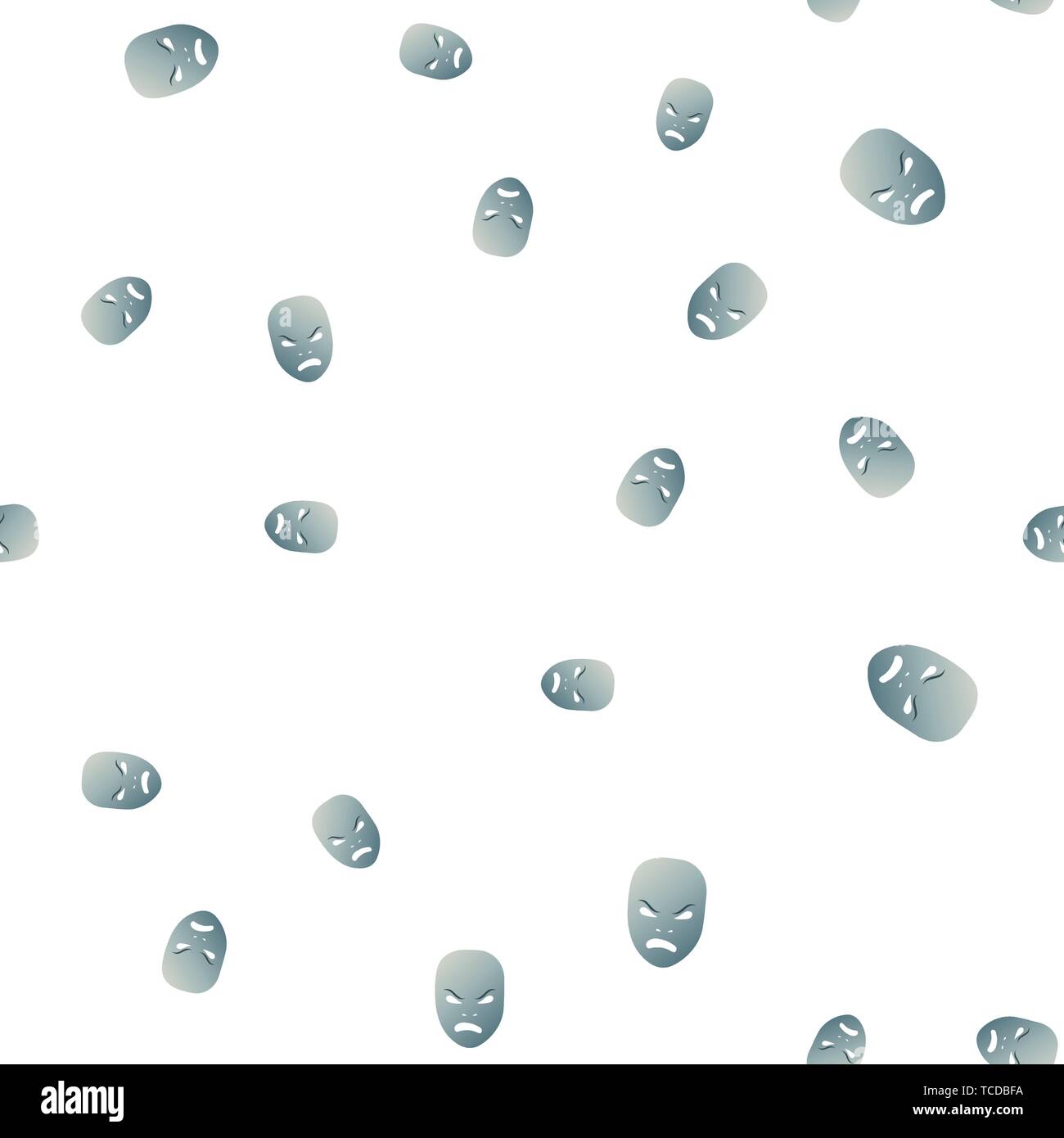 Nahtlose Muster des theatralischen Maske mit rasenden Emotion. Vector Illustration. Blaue Maske mit Farbverlauf auf weißem Hintergrund. Stock Vektor