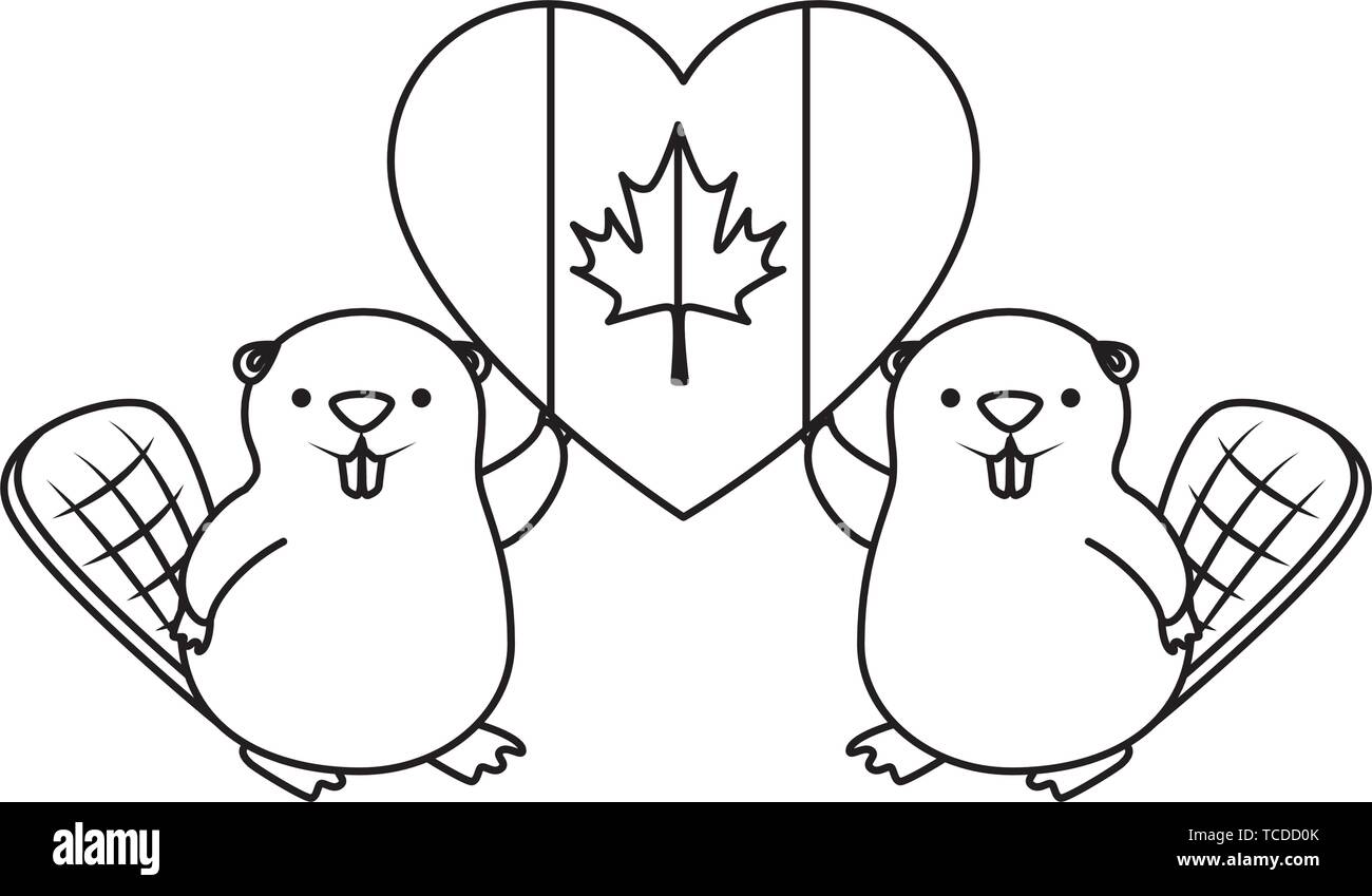 Kanadische Flagge mit Herz Form und Biber Stock Vektor