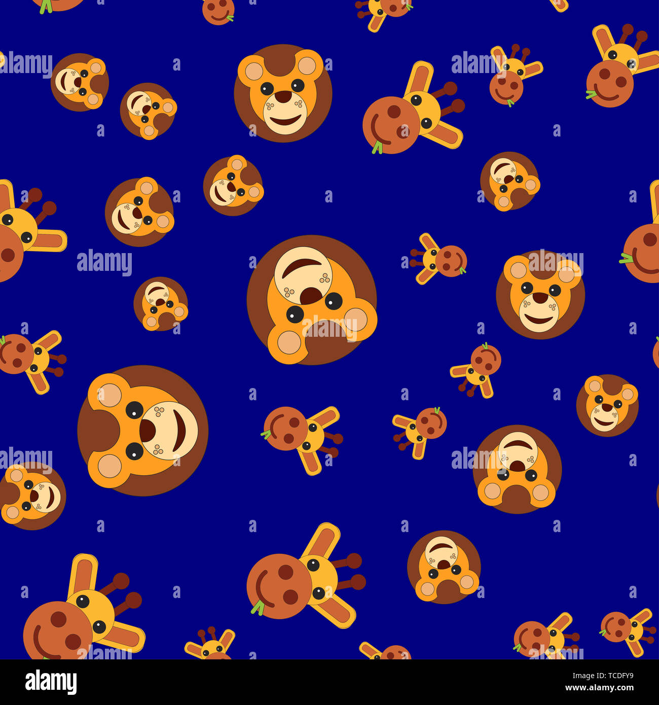 Nahtlose Muster der Kopf eines Löwen und Giraffen. Abbildung im Cartoon Stil auf einem farbigen Hintergrund. Stockfoto