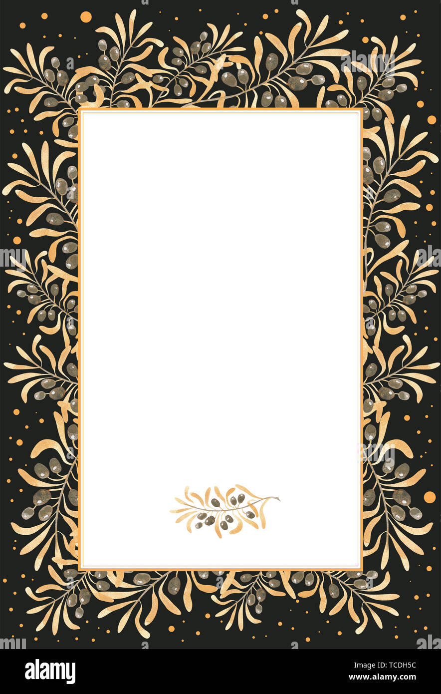 Olive Rahmen. Ideal für Hochzeit Einladungen, Grußkarten, blogs, Drucke und vieles mehr. Hand aquarell Abbildung gezeichnet. Stockfoto