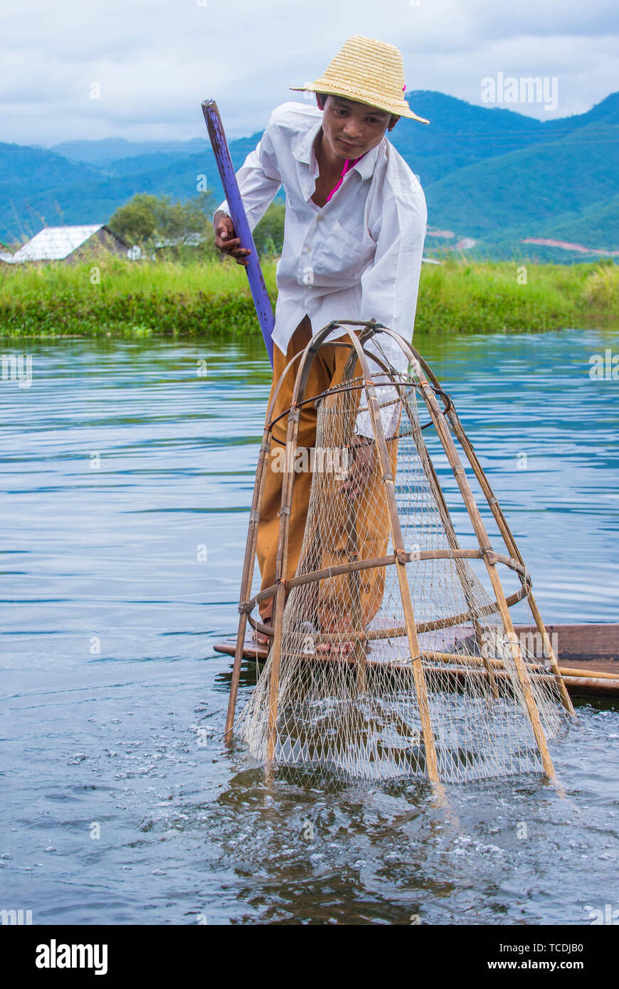 Die burmesische Fischer am Inle Lake Myanmar Stockfoto