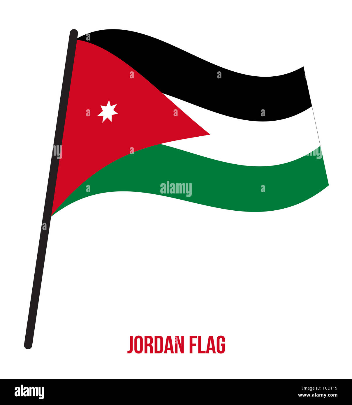 Jordanien Fahne winken Vector Illustration auf weißem Hintergrund. Jordanien Nationalflagge. Stockfoto