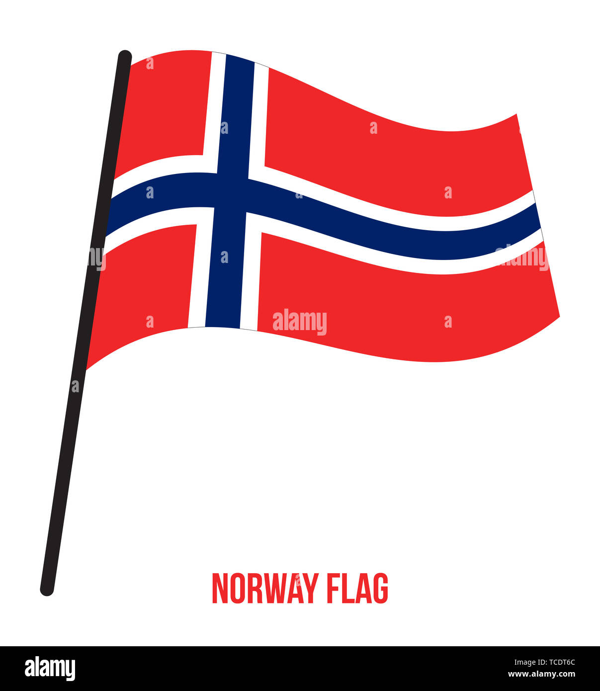 Norwegen Flagge schwenkten Vector Illustration auf weißem Hintergrund. Norwegen Landesflagge. Stockfoto