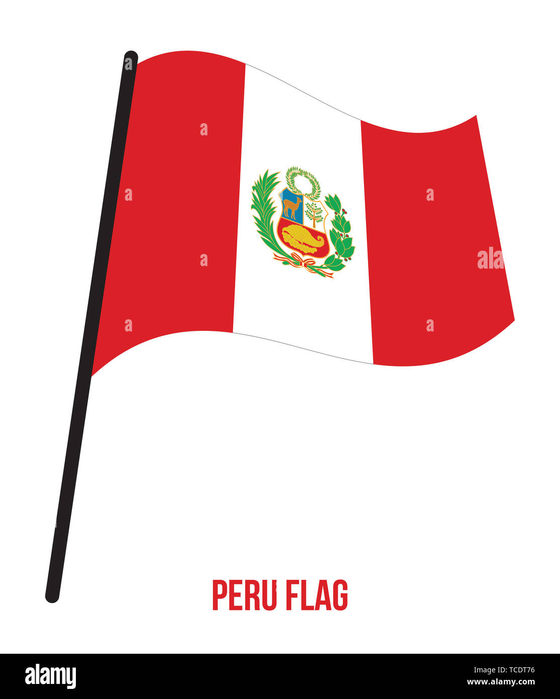 Peru Flagge schwenkten Vector Illustration auf weißem Hintergrund. Peru die Flagge. Stockfoto