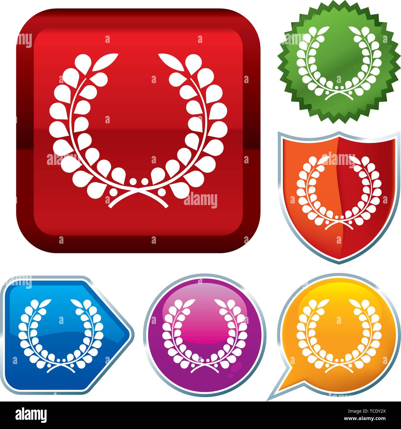 Vector Illustration. Setzen Sie glänzende Symbol Serie auf den Schaltflächen. Lorbeerkranz. Stock Vektor