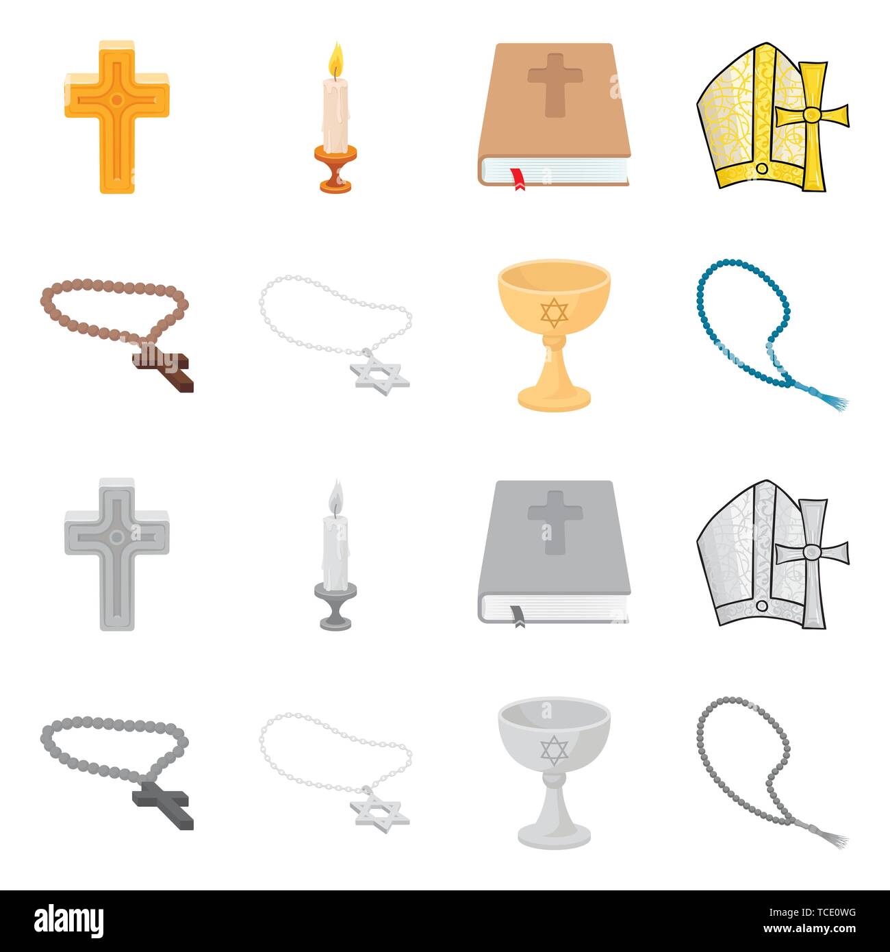 Kreuz, Bibel, Schüssel, Rosenkranz, mittelalterliche, groß, Christian, Farbe, Raupe, Kruzifix, Lit, leer, Katholische, Vintage, Anordnung, Baptisten, Lebensmittel, Halskette, verzierte, Brennen, Cover, Container, Glaube, Kunst, Flimmern, Buch, glänzend, Symbol, Perlen, Tätowierung, Objekte, Kerze, Evangelium, Suppe, Muslim, Reihen, Rahmen, Kerze, Attribut, Gold, Silber, Design, Dekoration, Set, Vector, Icon, Illustration, isoliert, Sammlung, Element, Grafik, Vektor, Vektoren, Stock Vektor