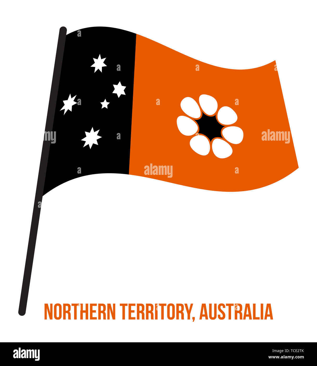 Northern Territory (NT) Flagge schwenkten Abbildung auf weißen Hintergrund. Territorium Flagge Australien Stockfoto