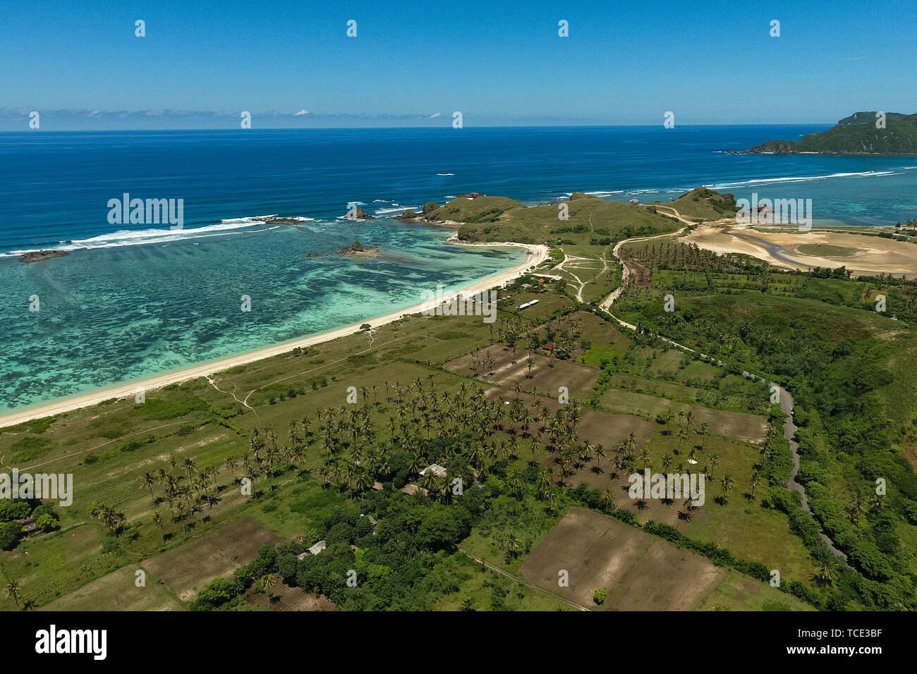 Luftaufnahme von Seger Strand, Kuta, Lombok, Indonesien Stockfoto