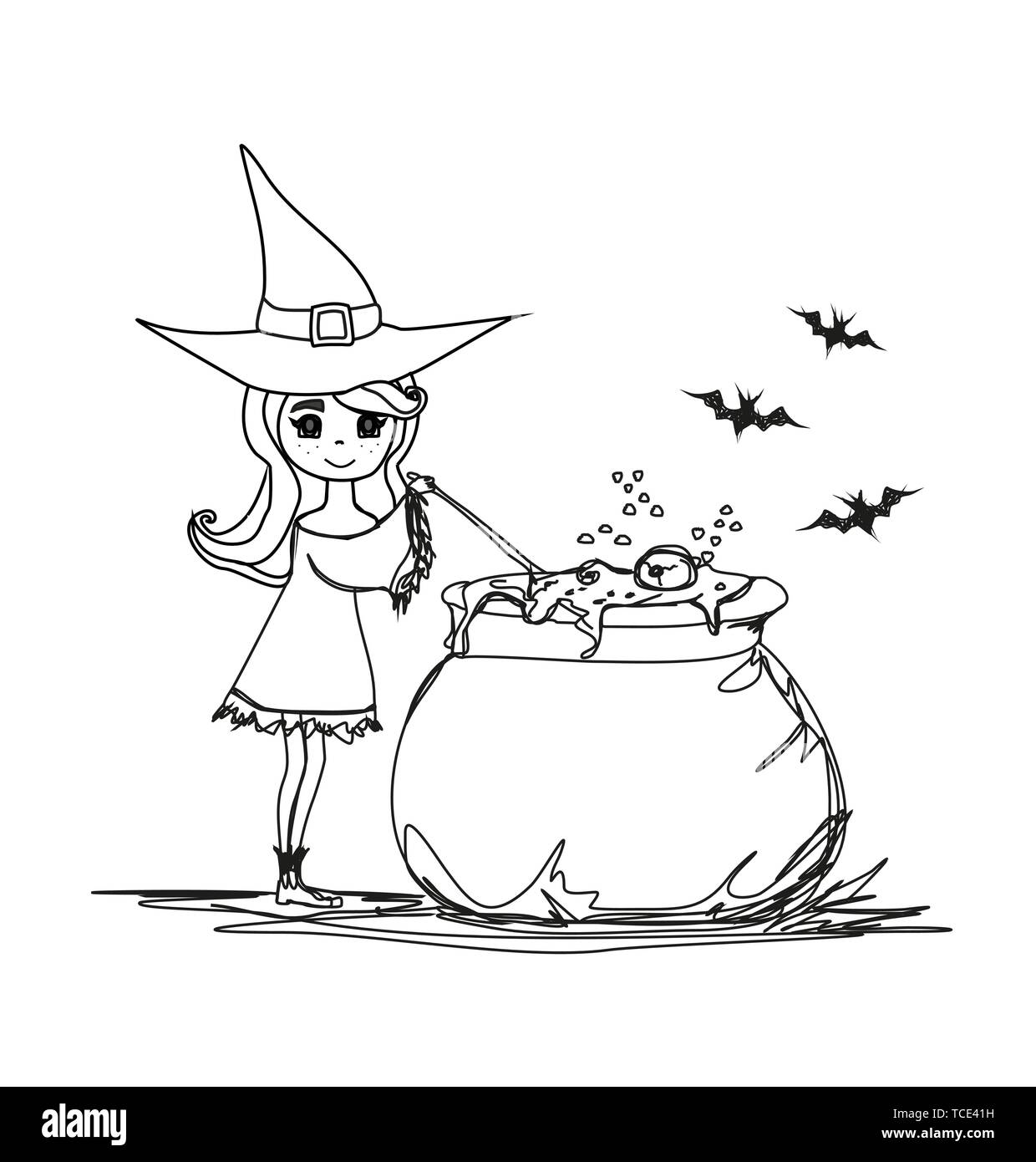 Süße Halloween Hexe Vorbereitung trank Stock Vektor