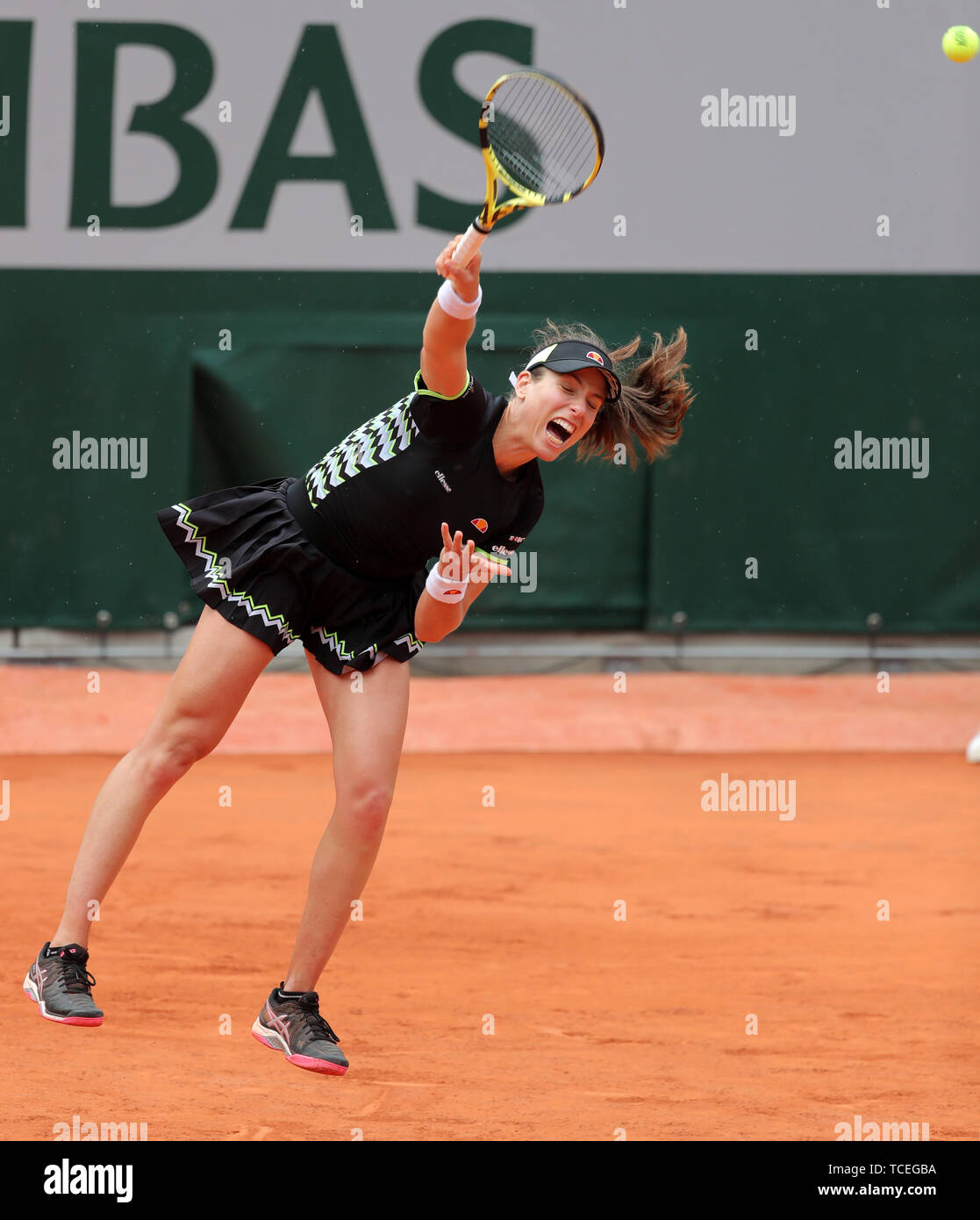 Johanna Konta während Halbfinale der Frauen bei den French Open in Roland Garros in Paris. Stockfoto