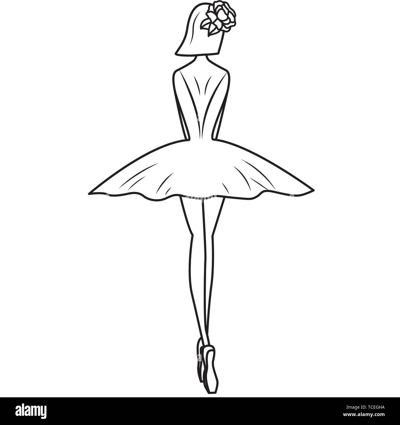 Ballerina Silhouette mit Blumen Haarnadel. Vector Illustration auf weißem Hintergrund Stock Vektor