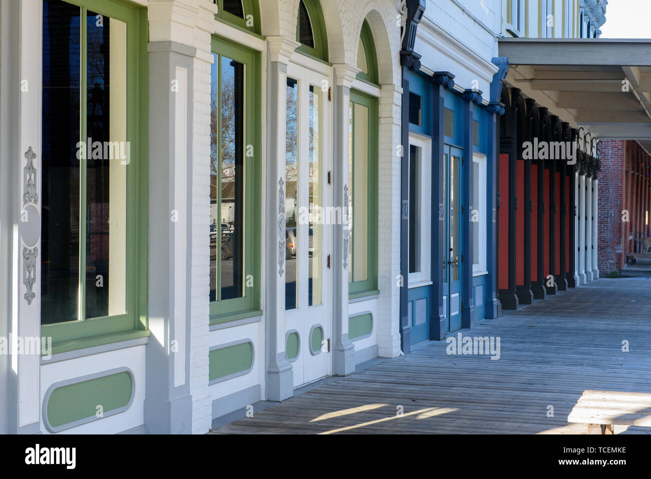 Altstadt von Sacramento Kalifornien Holz Gehwege Stockfoto