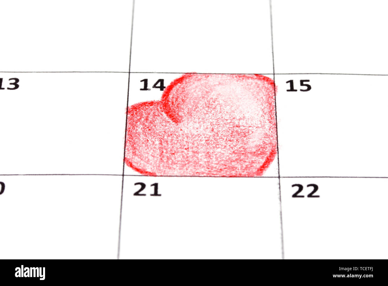 Kalender Seite mit Herz auf St. Valentines Tag Stockfoto