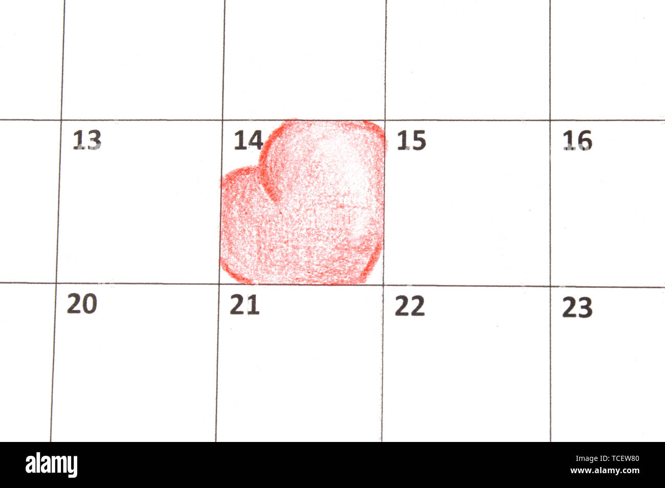 Kalender Seite mit Herz auf St. Valentines Tag Stockfoto