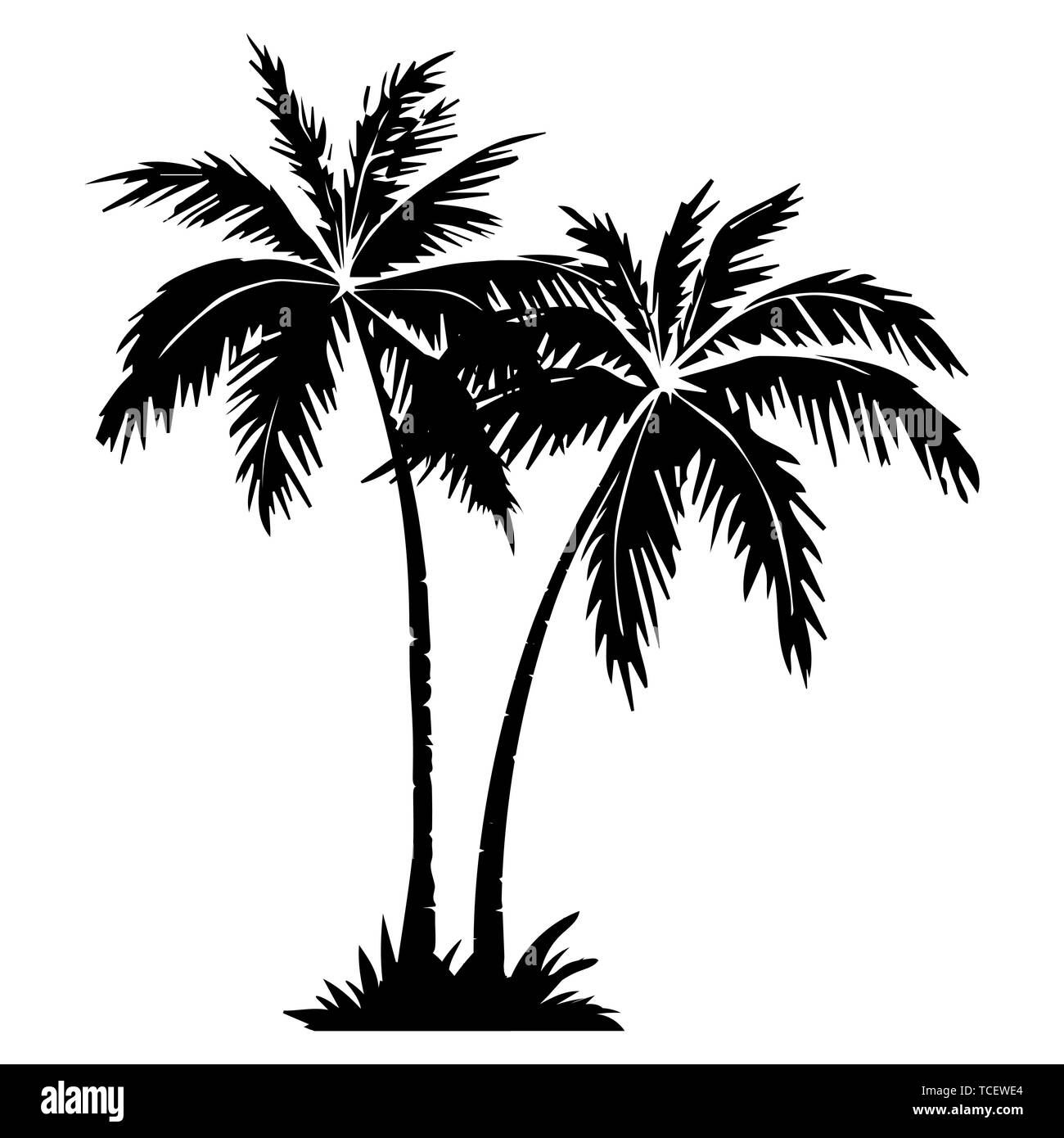 Palm Tree Silhouette. 2 Palmen auf weißem Hintergrund. Vector Illustration. für Print, Icon Design, Web, Design, Mode, Oberfläche, Diagramm Stock Vektor