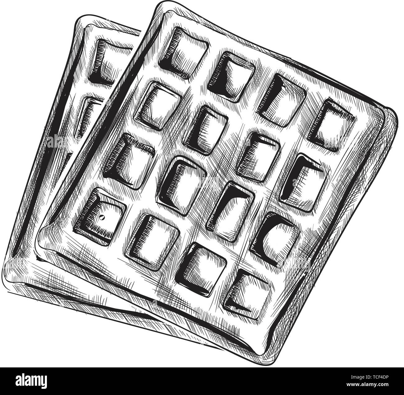 Waffeln line Art Vektor. Köstliches dessert Abbildung auf weißen isoliert Stock Vektor