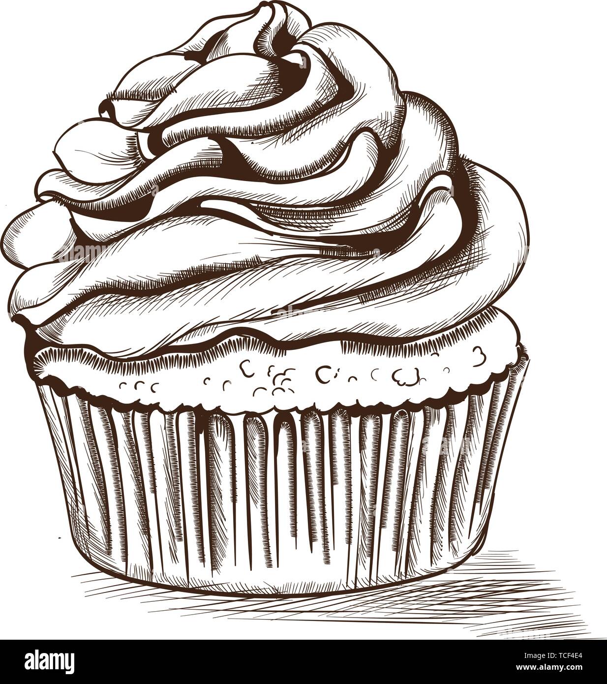 Cupcake line Art Vektor. Köstliches dessert Abbildung auf weißen isoliert Stock Vektor