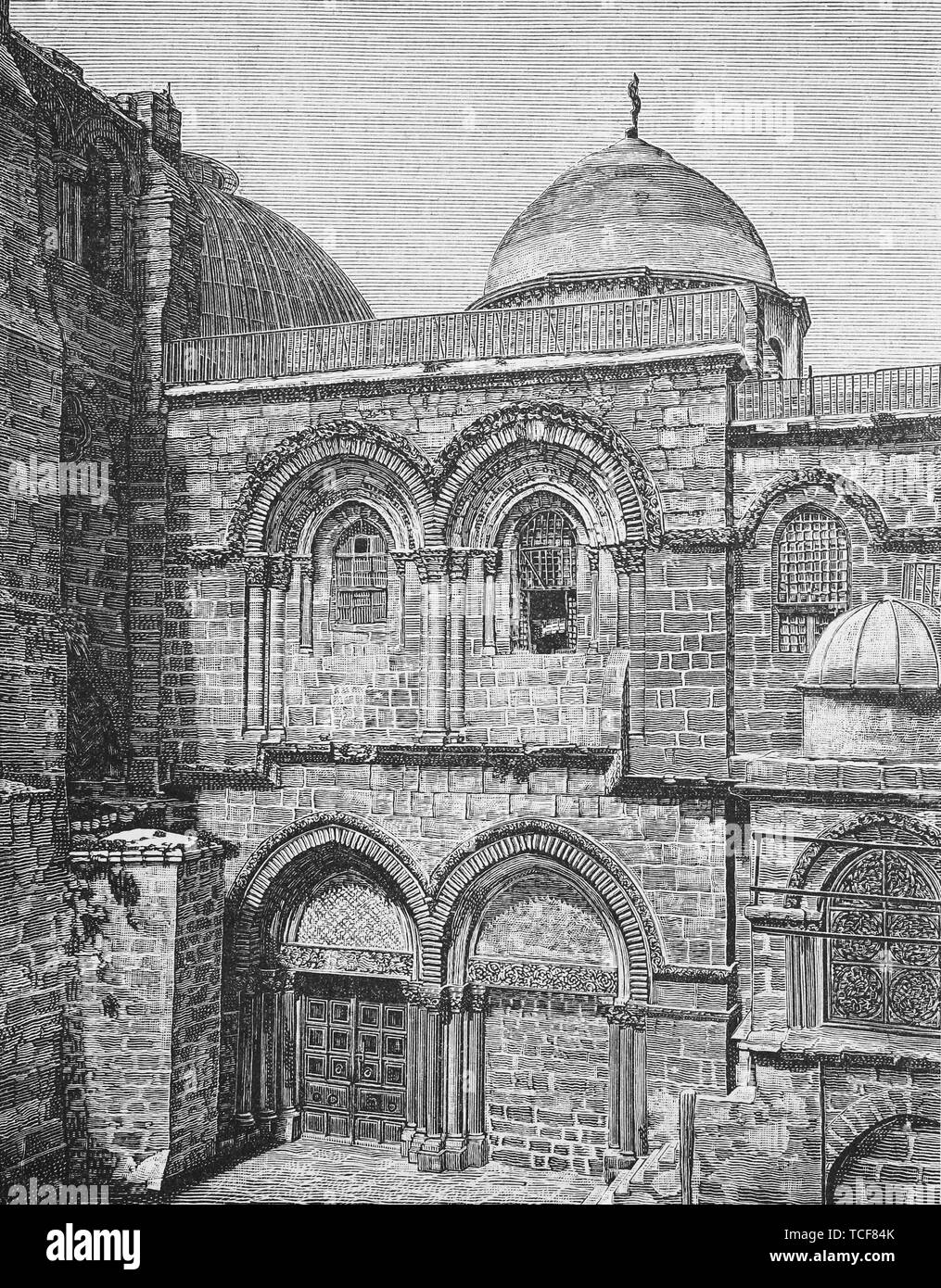 Kirche des Heiligen Grabes in Jerusalem, 1860, historische Holzschnitt, Israel, Asien Stockfoto