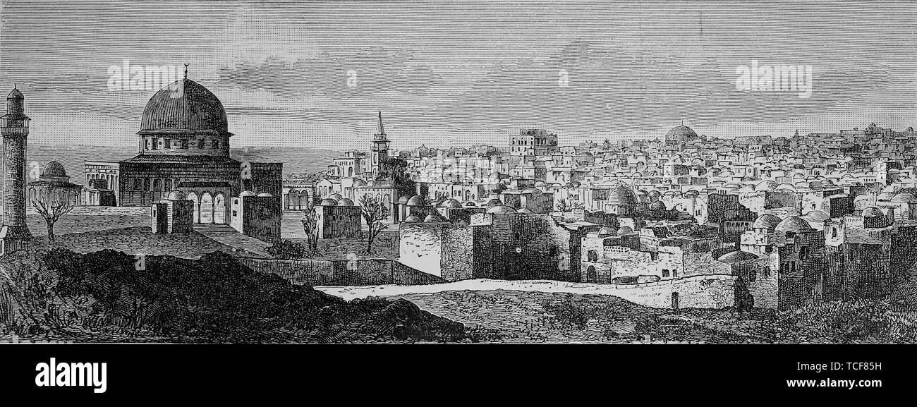 Die Stadt Jerusalem im 11. Jahrhundert, 1860, historische Holzschnitt, Israel, Asien Stockfoto
