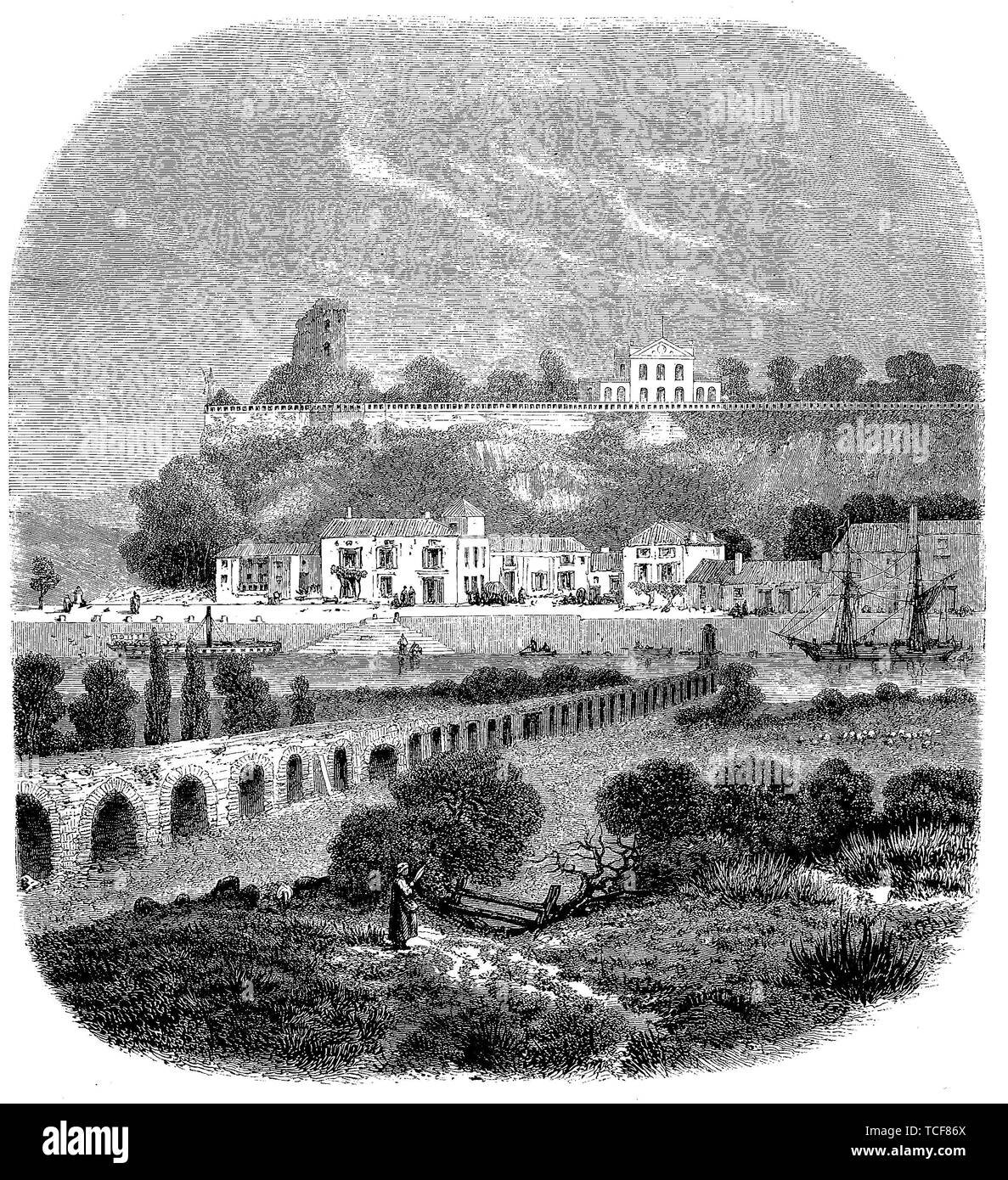 Ruinen des Chateau de Taillebourg, 1870, historische Holzschnitt, Frankreich, Europa Stockfoto