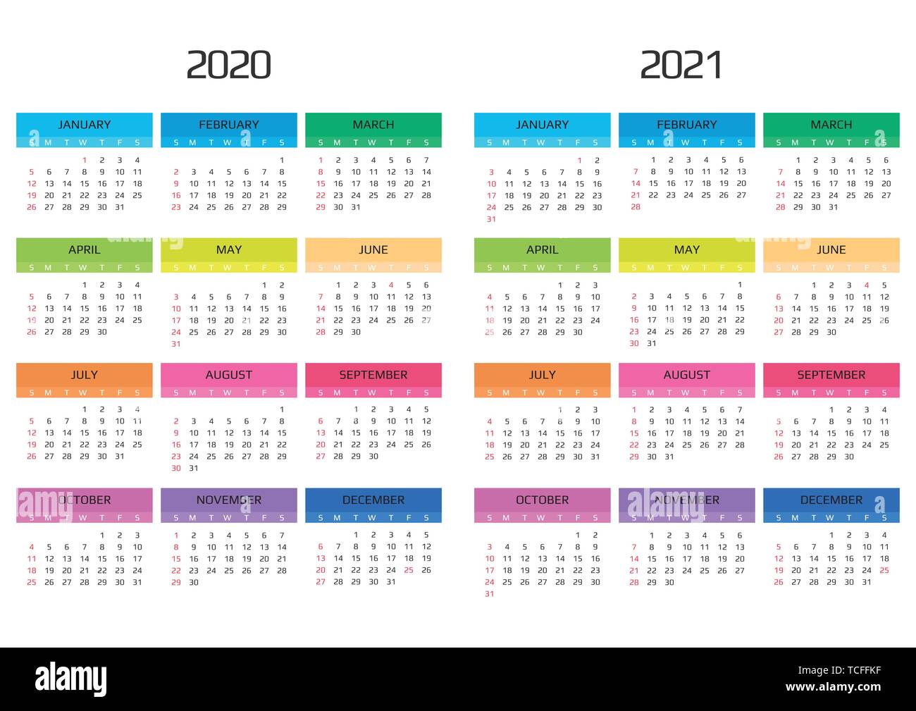 Kalender 2020 Vorlage. 12 Monate gehören Urlaub Veranstaltung Stock Vektor
