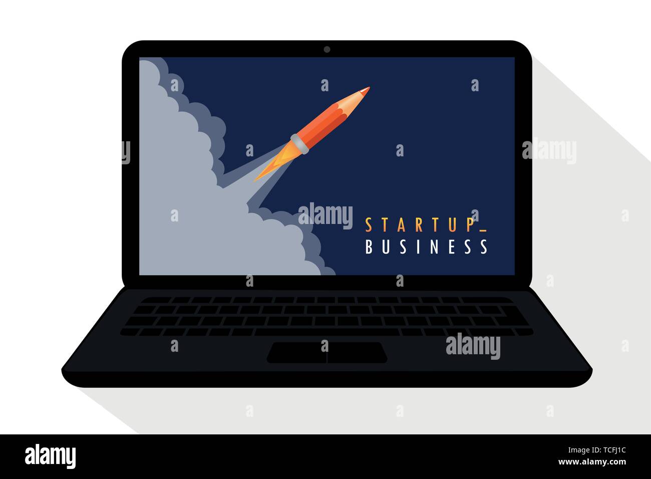 Start Business Konzept mit Bleistift Rocket Launch in laptop Vektor-illustration EPS 10. Stock Vektor