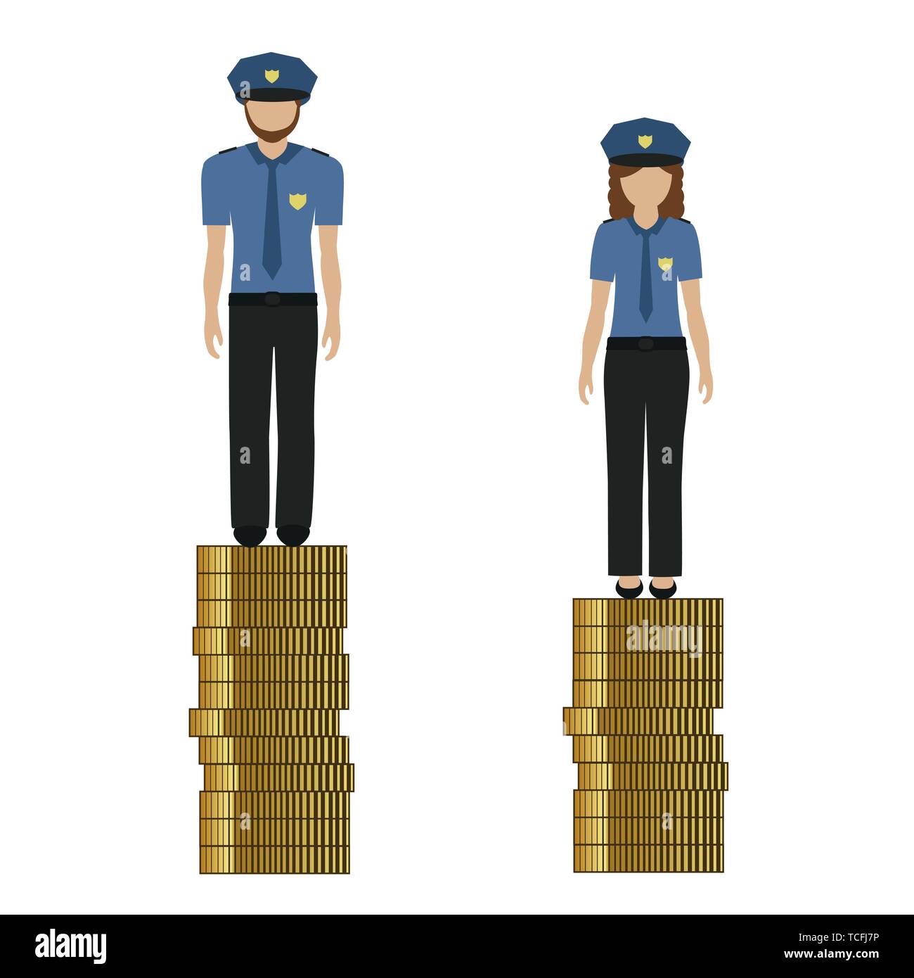 Frau verdient weniger Geld als Mann Polizei diskriminiert, benachteiligt Vektor-illustration EPS 10. Stock Vektor