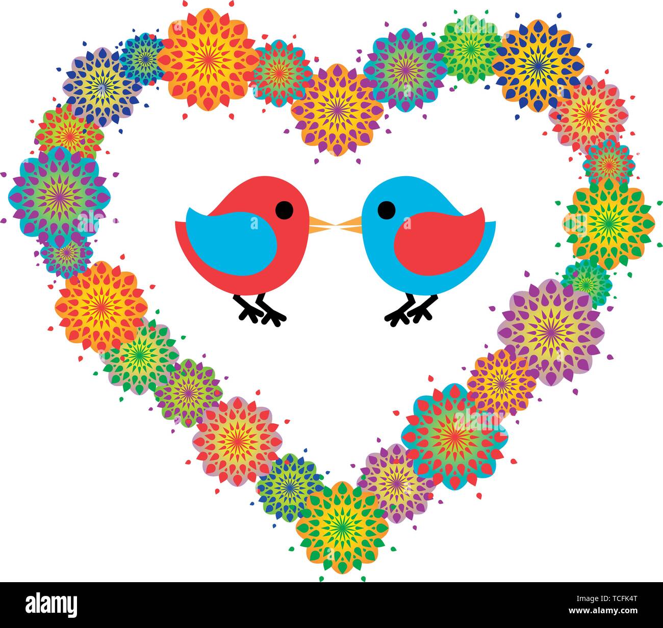 Niedlichen Vögel in Liebe in Blume Herz Stock Vektor