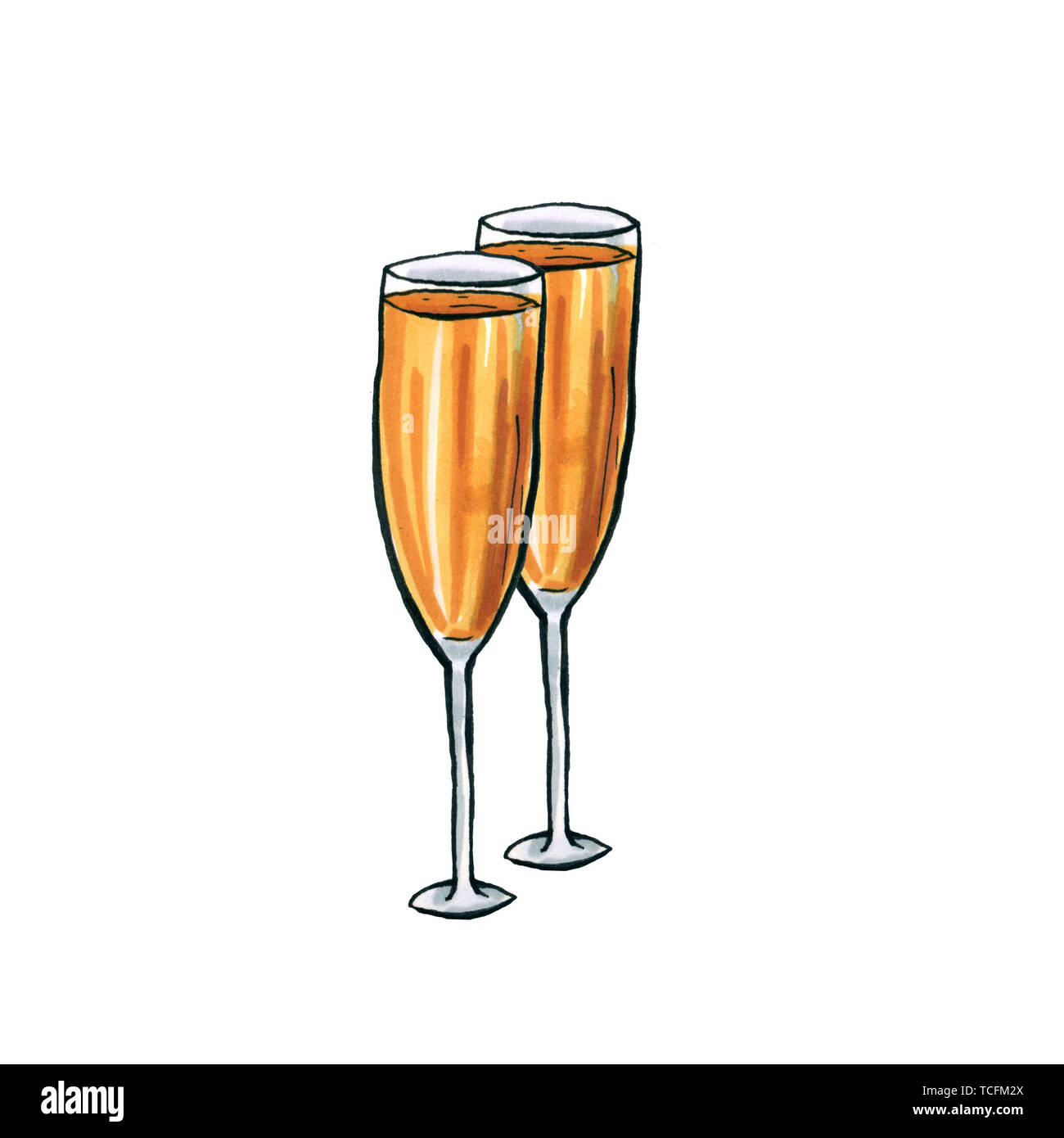 Weihnachten oder Neujahr zwei Weingläser isoliert Abbildung. Freehand alkoholisches Getränk Dekor für Winterurlaub auf weißem Hintergrund Stockfoto