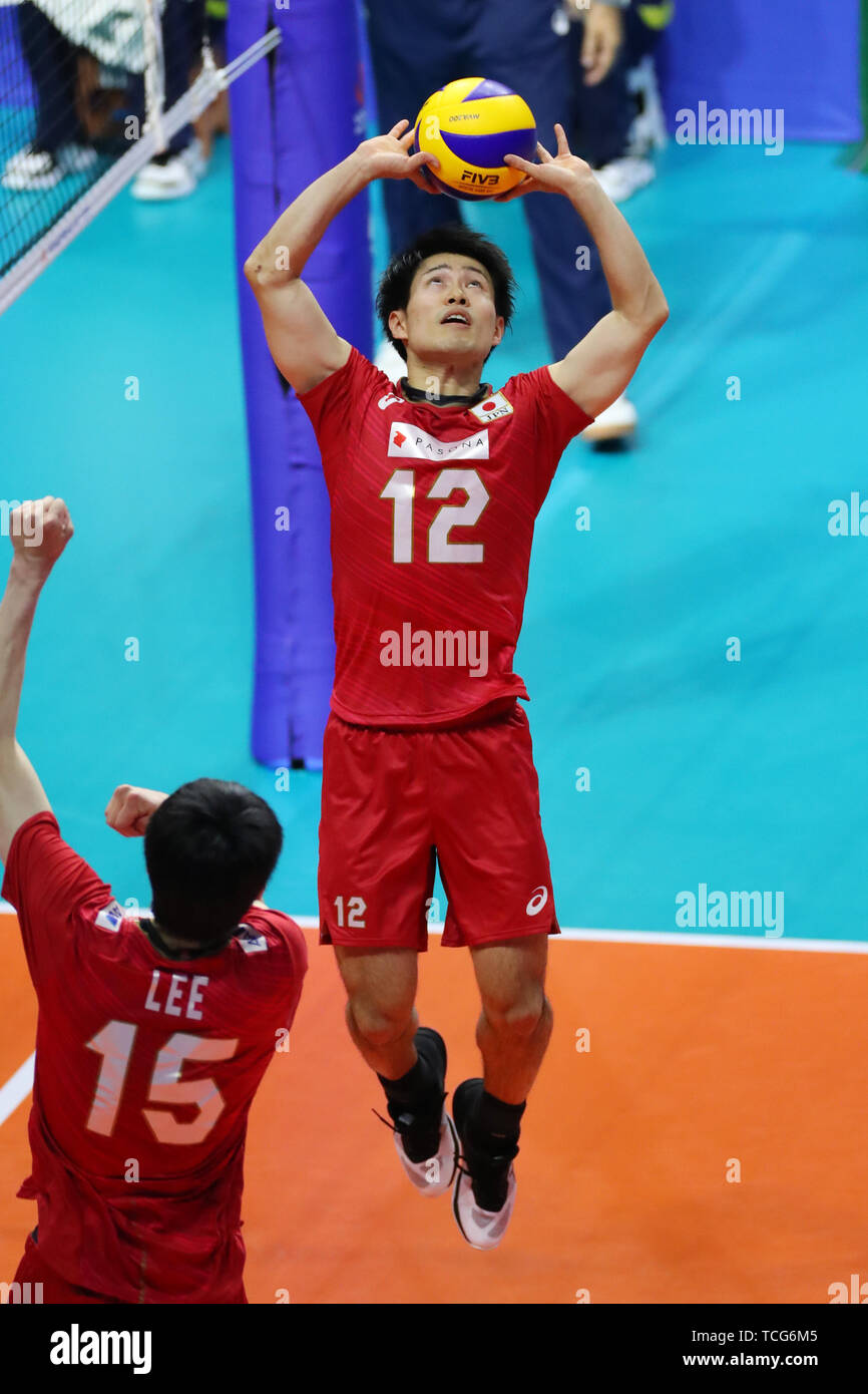 Musashino Wald Sport Plaza, Tokio, Japan. 7. Juni 2019. Masahiro Grela (JPN), 7. JUNI 2019 - Volleyball: FIVB Volleyball Nationen Liga 2019 Männer in Tokio zwischen Japan 3-0 Argentinien an der Musashino Wald Sport Plaza, Tokio, Japan. Credit: YUTAKA/LBA SPORT/Alamy leben Nachrichten Stockfoto