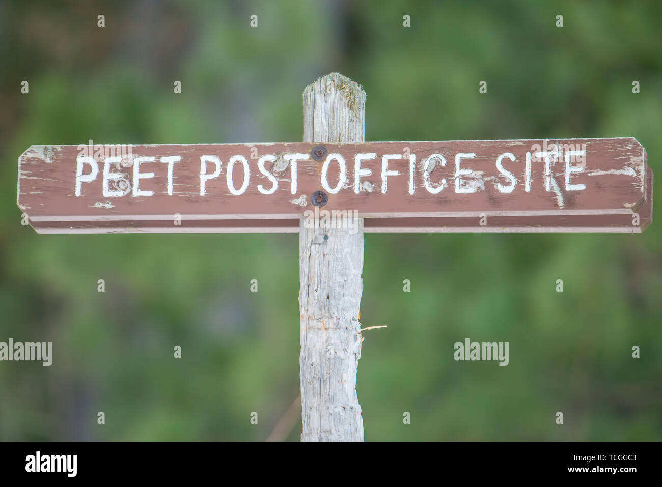 Ländliche marker Wegweiser der Old Post Office Website in Wisconsin Stockfoto