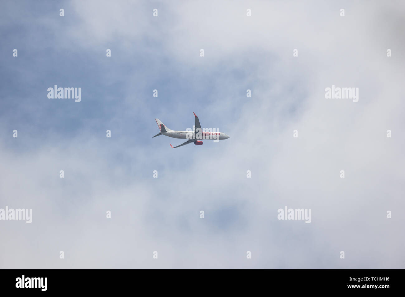 Chiangmai, Thailand - 3. Juni 2019: HS-LUP Boeing 737-800 der Thai lionair Airline. Von Chiangmai Flughafen in Bangkok. Stockfoto