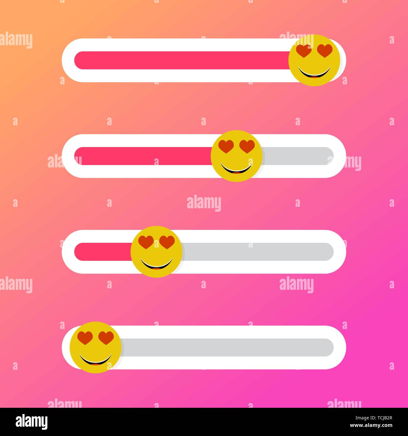 Schieberegler Anzeige Liebe für Social Media. Vektor herzen Lächeln, das Manometer social web Netzwerk Abbildung Stock Vektor