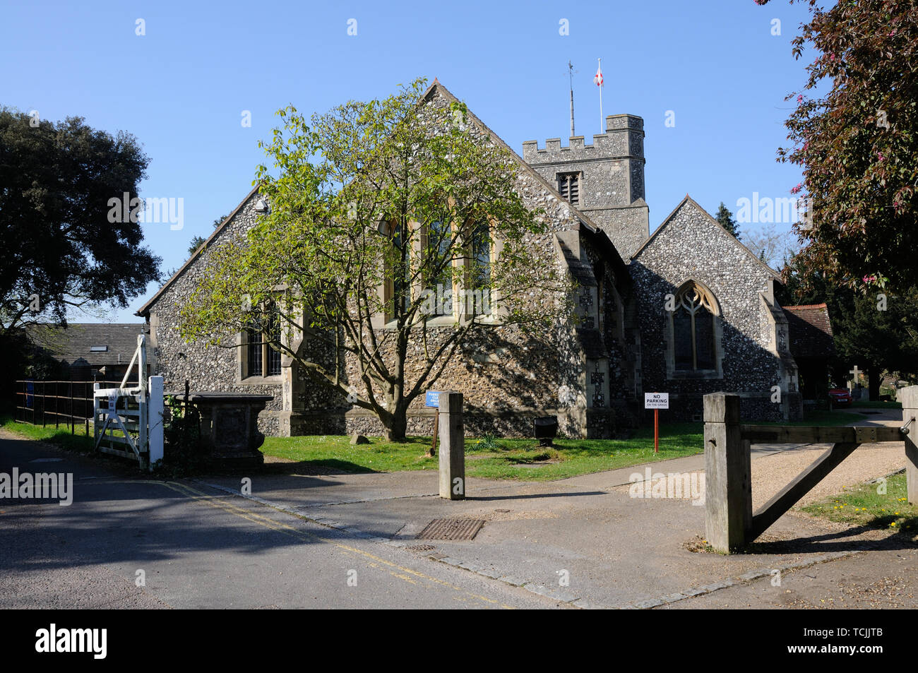 St James Church, Bushey, Hertfordshire, hat ein Hammer-Strahl-Dach, das ist eines der ältesten in Hertfordshire. Stockfoto